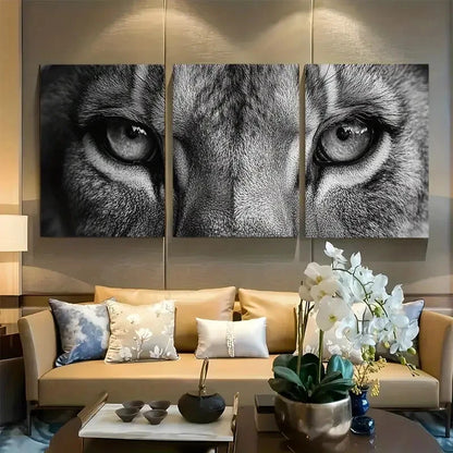 3pcs Lion Close Up Black and White Wildlife Design Metal Print Ready to Hang Art