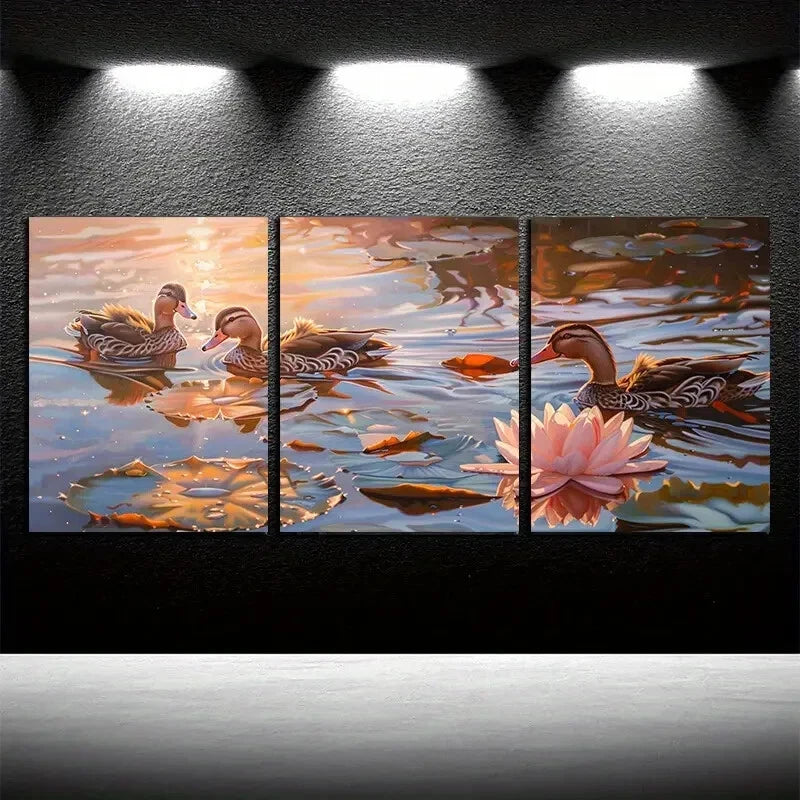 3pcs Mandarin Ducks Nature River Scene Metal Print Ready to Hang Art
