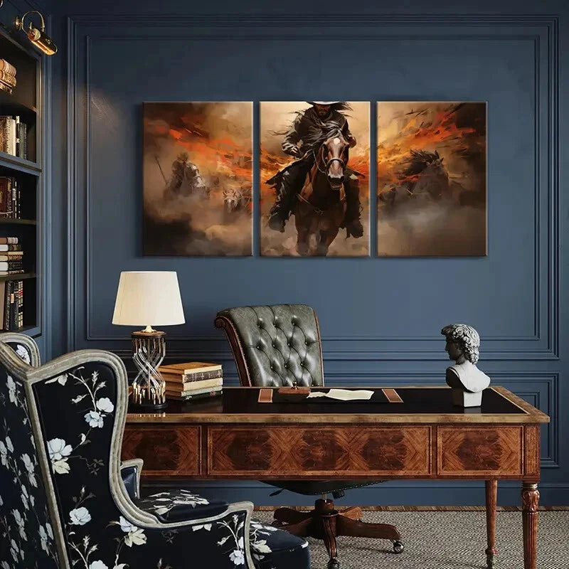 3pcs Cowboy Desert Vintage Wall Art Painting Metal Print Ready to Hang Art