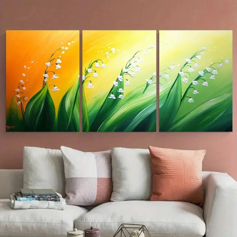 3pcs Vibrant Lilies Of The Valley Spring Flowers Metal Print Ready to Hang Art