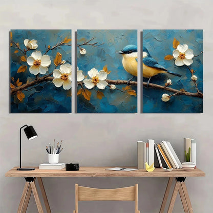 3pcs Nature Scene Abstract Blue Beige Tones Wall Art Set Canvas Framed 50x70cm - High Quality Print 100% Australian Made Wall Canvas Ready to Hang