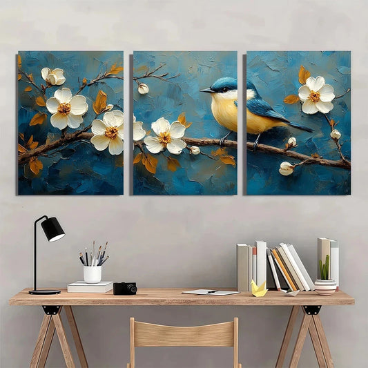3pcs Nature Scene Abstract Blue Beige Tones Wall Art Set Canvas Framed 50x70cm - High Quality Print 100% Australian Made Wall Canvas Ready to Hang