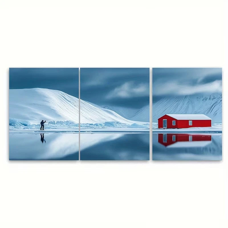 3pcs Winter landscape of Svalbard Metal Print Ready to Hang Art