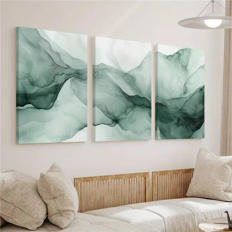 3pcs Green Abstract Painting Wall Art Set Canvas Framed 60x90cm - High Quality Print 100% Australian Made Wall Canvas Ready to Hang
