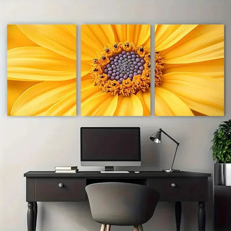3pcs Vibrant Yellow Flower Macro Petal Photography Metal Print Ready to Hang Art