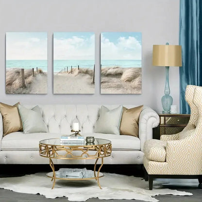 3pcs Beach Blue Sea Blue Sky Print Metal Print Ready to Hang Art