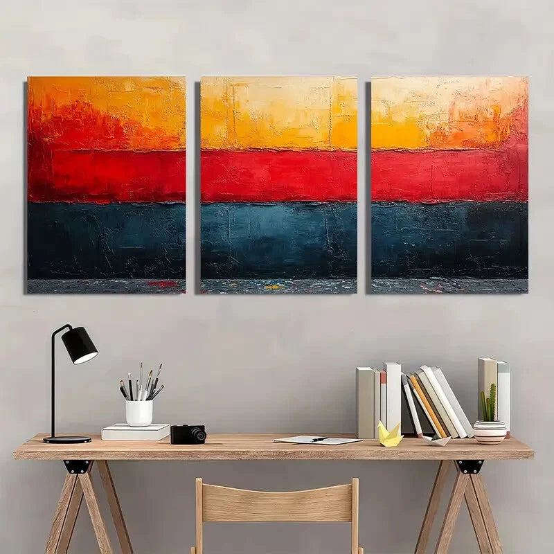 3pcs Abstract Texture Paintings Original Textured Metal Print Ready to Hang Art