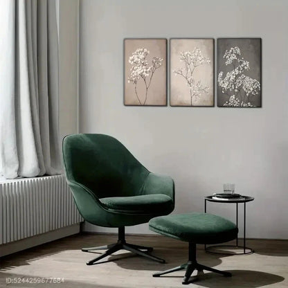 3pcs Small Florals Small White Flowers Gray Metal Print Ready to Hang Art