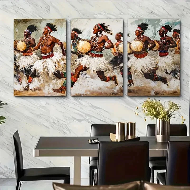 3pcs South African Zulu Indlamu Dance Art Metal Print Ready to Hang Art