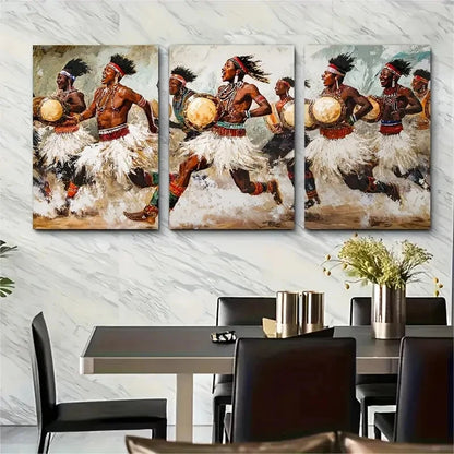 3pcs South African Zulu Indlamu Dance Art Metal Print Ready to Hang Art