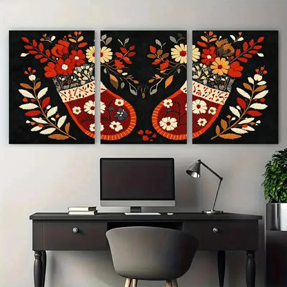 3pcs Muhu Embroidered Mittens Design Traditional Metal Print Ready to Hang Art