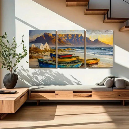 3pcs Artistic Coastal Landscape Mountain View Metal Print Ready to Hang Art