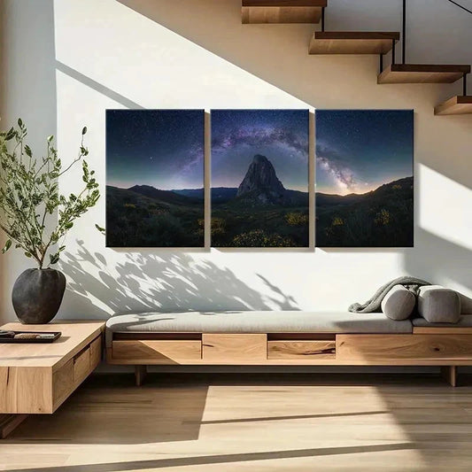 3pcs Rock Mountains Starry Sky Natural Wall Art Set Canvas Framed 40x60cm - High Quality Print 100% Australian Made Wall Canvas Ready to Hang