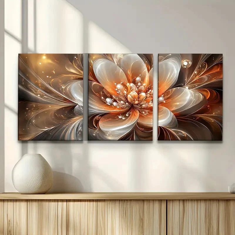 3pcs Featuring Abstract Floral Designs Metal Print Ready to Hang Art