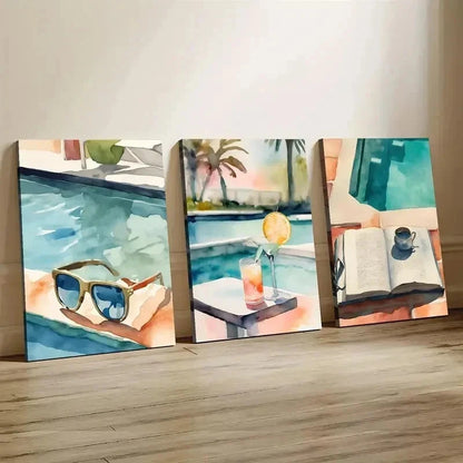 3pcs Swimming Pool Roostertail  Wall Art Set Canvas Framed 40x60cm - High Quality Print 100% Australian Made Wall Canvas Ready to Hang