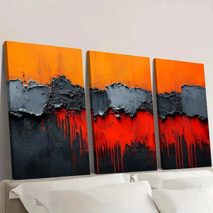 3pcs Red Orange & Black Cracked Design Wall Art Canvas Unframed - High Quality Print 100% Australian Made Wall Canvas