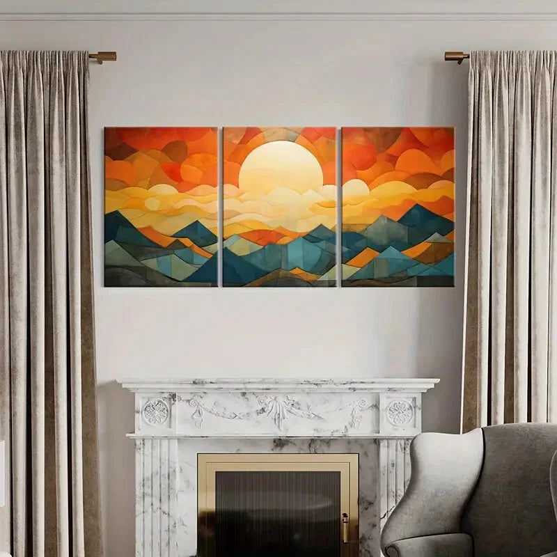 3pcs Sunset Mountains Clouds Abstract Landscape Metal Print Ready to Hang Art