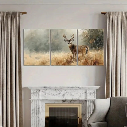 3pcs Artistic Deer Landscape Painting Wildlife Metal Print Ready to Hang Art