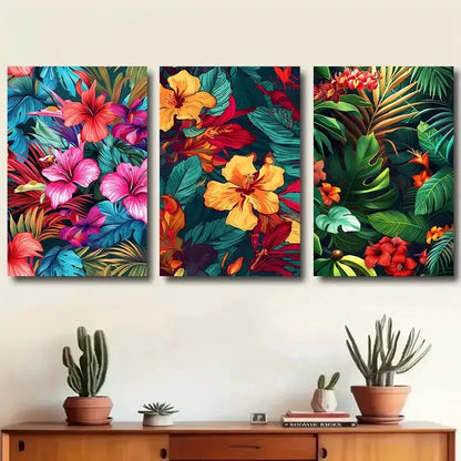3pcs Tropical Flower Vibrant Lily Tropical Leaves Metal Print Ready to Hang Art