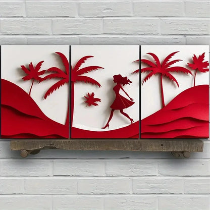 3pcs Featuring Coconut Trees And Women The Beach Metal Print Ready to Hang Art