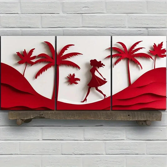 3pcs Featuring Coconut Trees And Women The Beach Metal Print Ready to Hang Art