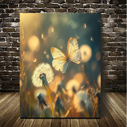 Beautiful Serene Dandelion & Butterfly Painting 40x60cm Metal Print Ready to Hang