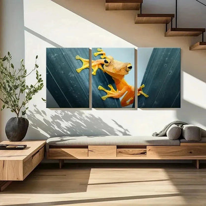 3pcs Yellow Tree Frog on Green Tree Wall Art Set Canvas Framed 40x60cm - High Quality Print 100% Australian Made Wall Canvas Ready to Hang