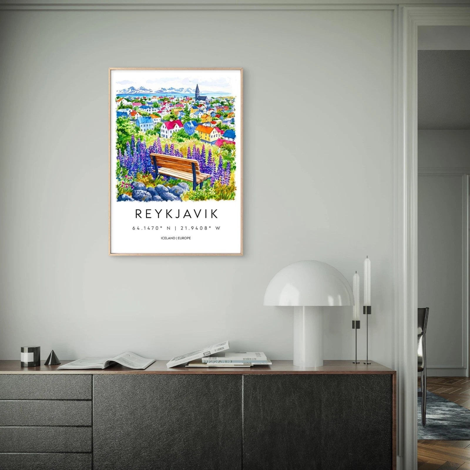 Colorful Reykjavik City With A View Travel Poster Print Wall Art - Bella Home Decor