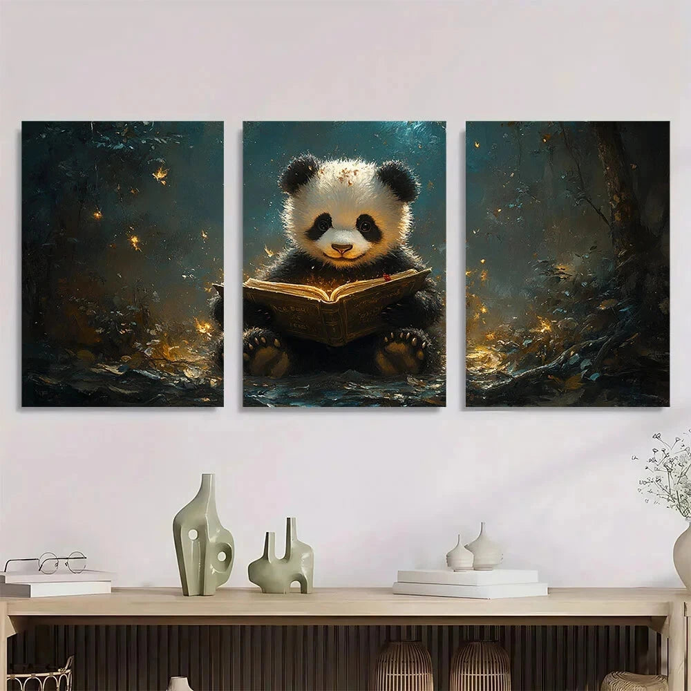 3pcs Whimsical Forest Scene Animal Glowing Metal Print Ready to Hang Art