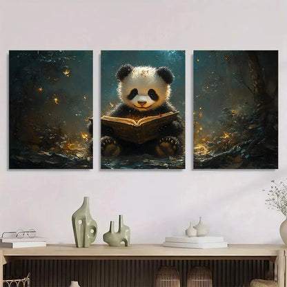 3pcs Whimsical Forest Scene Animal Glowing Metal Print Ready to Hang Art