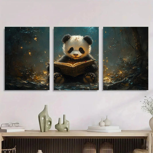 3pcs Whimsical Forest Scene Animal Glowing Metal Print Ready to Hang Art