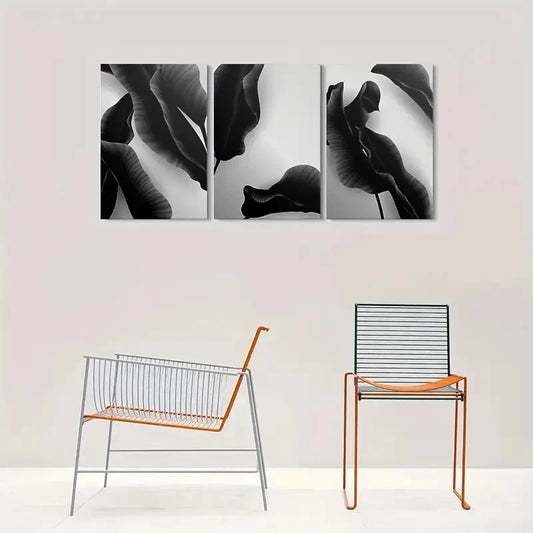3pcs Modern Black and White Leaf Metal Print Ready to Hang Art