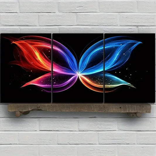 3pcs Abstract Butterfly Design Multicolor Metal Print Ready to Hang Art