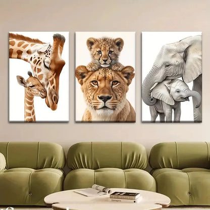 3pcs Featuring Safari Park Jungle Animals Metal Print Ready to Hang Art