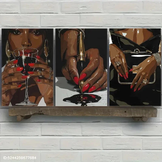 3pcs Exquisite Female Portrait Art Poster Metal Print Ready to Hang Art