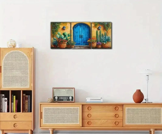 3pcs Vibrant Southwestern Cactus Metal Print Ready to Hang Art