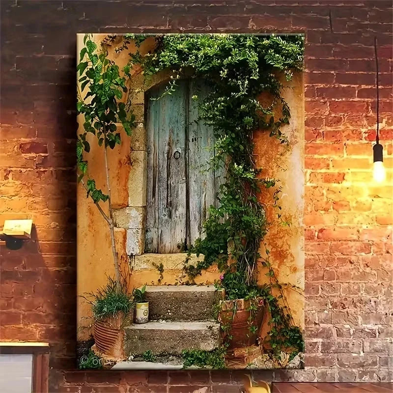 Charming Vine-Covered Door Metal Print Ready to Hang