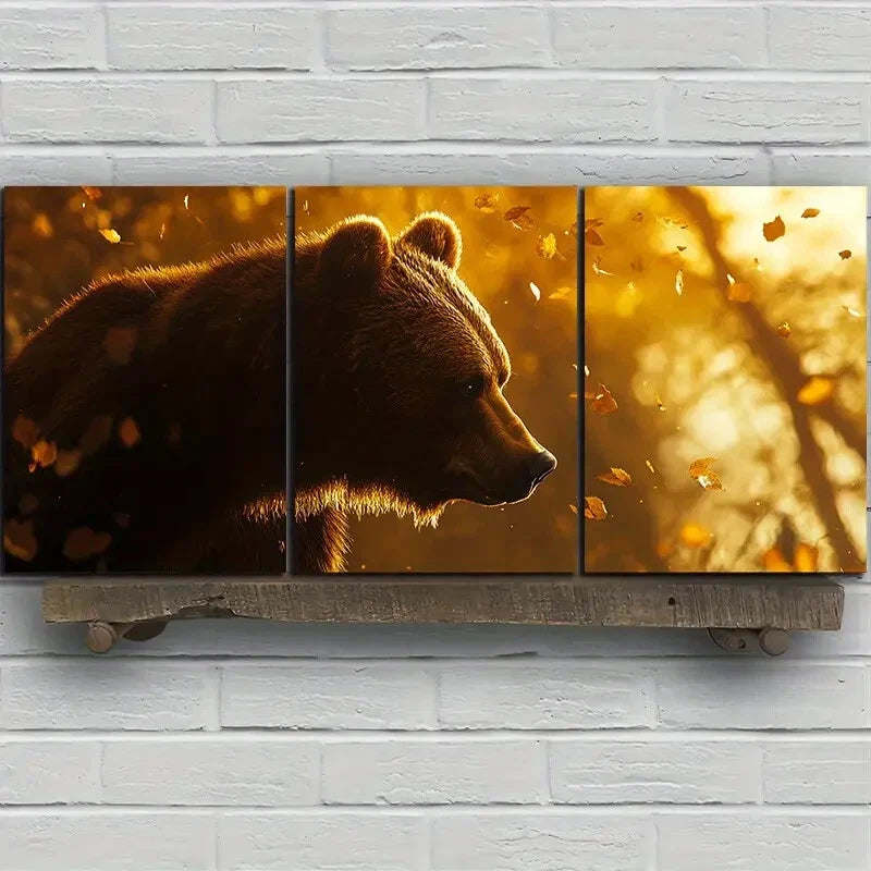 3pcs Featuring Bears in a Forest Metal Print Ready to Hang Art