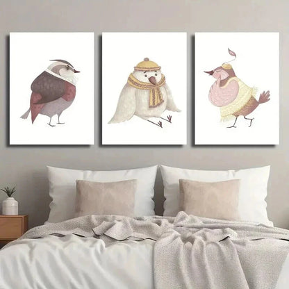 3pcs Animal Illustration Cute Cartoon Perfect Wall Art Set Canvas Framed 60x90cm - High Quality Print 100% Australian Made Wall Canvas Ready to Hang