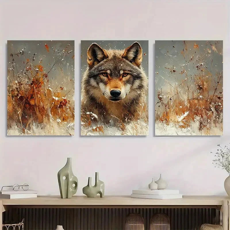 3pcs Nature Animal Themed Wolf Metal Print Ready to Hang Art