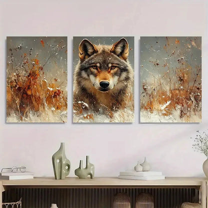 3pcs Nature Animal Themed Wolf Metal Print Ready to Hang Art