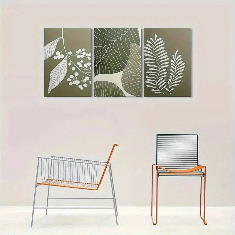 3pcs Abstract Leaf Botanical Green Metal Print Ready to Hang Art