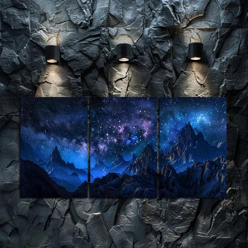 3pcs Dark Night, Starry Sky, Distant Mountains Metal Print Ready to Hang Art