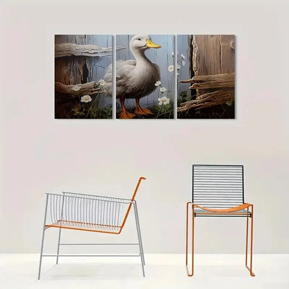 3pcs Vintage Whimsical Duck & Flowers Metal Print Ready to Hang Art