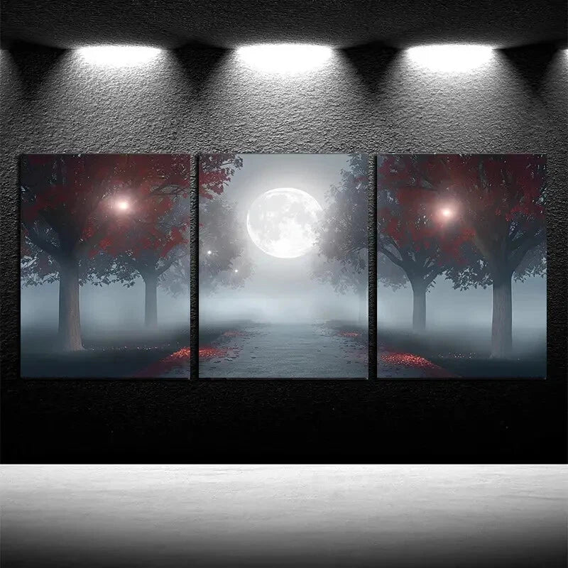 3pcs Enchanted Forest Moonlight Scene Metal Print Ready to Hang Art