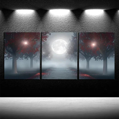 3pcs Enchanted Forest Moonlight Scene Metal Print Ready to Hang Art