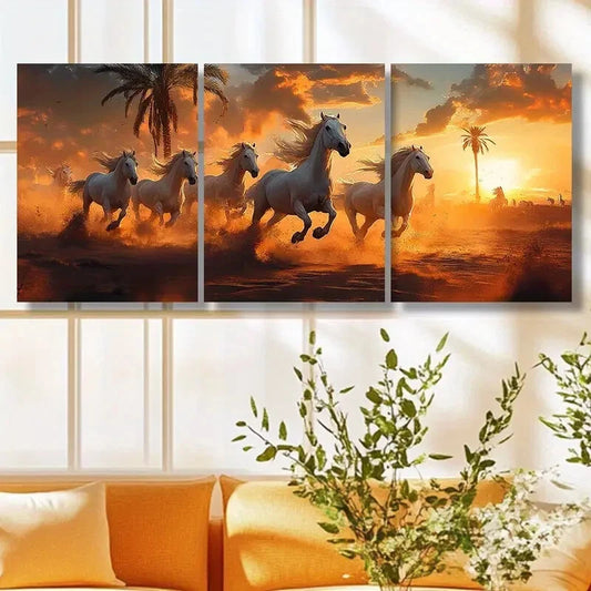 3pcs Horse Running Patterns Animal Themed Metal Print Ready to Hang Art
