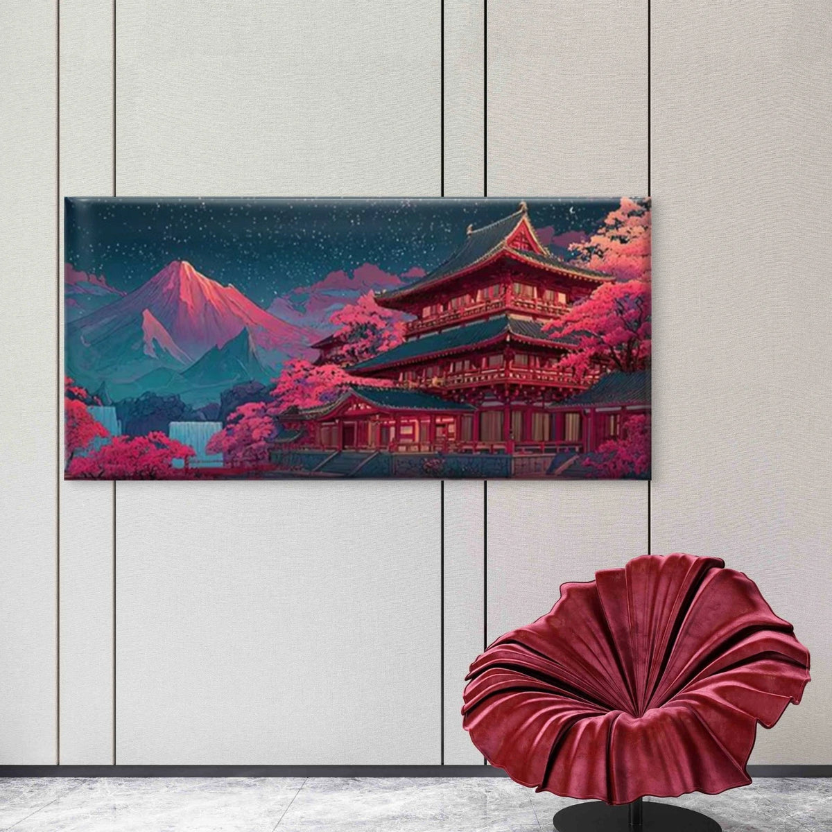 Enchanting Mount Fuji & Temple Wall Art Canvas Office Home Room Framed 120x60 cm