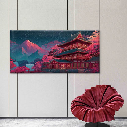 Enchanting Mount Fuji & Temple Wall Art Canvas Office Home Room Framed 120x60 cm