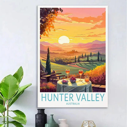 Hunter Valley Australia Sunset Wine Country Travel Poster Print Wall Art
